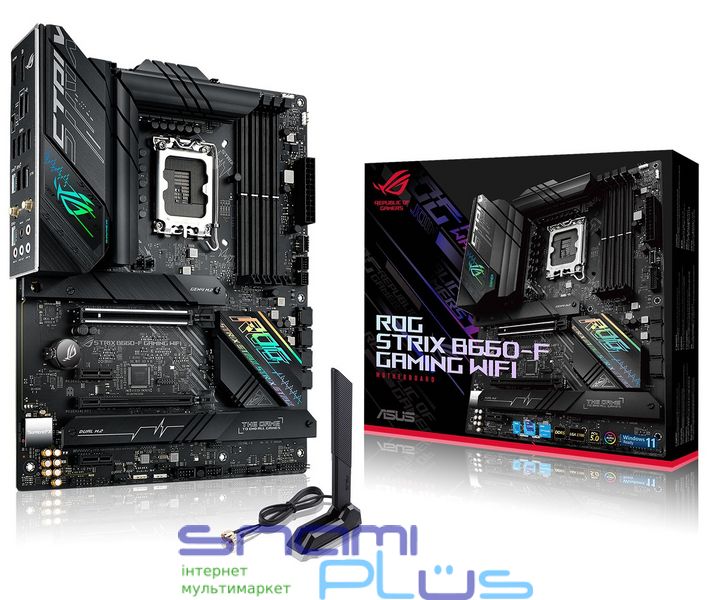 Мат.плата LGA1700, Asus ROG STRIX B660-F GAMING WIFI, B660, 4xDDR5, Int.Video(CPU), 4xSATA3, 3xM.2, 1xPCI-E 16x 5.0, 1xPCI-E 16x 3.0, 2xPCI-E 1x 3.0, ALC4080, 2.5GLan, WiFi 6, Bluetooth 5.2, 9xUSB3.2/4xUSB2.0, HDMI/DP, ATX 239640 фото