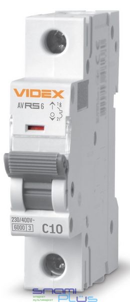 Автоматический выключатель Videx RS6 'RESIST', White, 10A, 6000A, 230V/400V, 1 полюс, кривая отключения 'C', модульный (Din-рейка), сечение кабеля 1.5 мм², IP20 (VF-RS6-AV1C10) 272944 фото