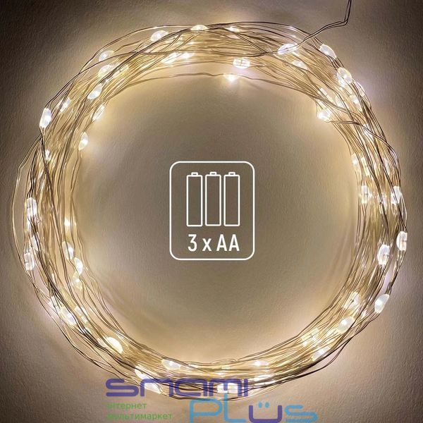 Гирлянда светодиодная ColorWay "Струна", 100 LED, White, 10 м, 3xAAA (CW-G-100L10NB) 297113 фото
