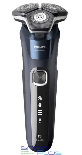 Електробритва Philips S5885/10, Blue, сухе та вологе гоління, 3 головки, триммер, індикатор заряду, робота від акумулятора, очищення під водою, дорожній футляр, захисний ковпачок, прогумована рукоятка 262389 фото