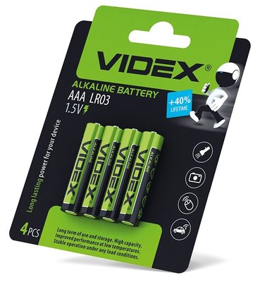 Батарейка AAA (LR03), лужна, Videx, 4 шт, 1.5V, Blister 56379 фото