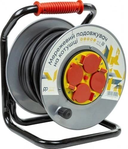 Подовжувач мережевий на котушці PowerPlant, 4 розетки, 25 м, Grey (EX610525) 278563 фото