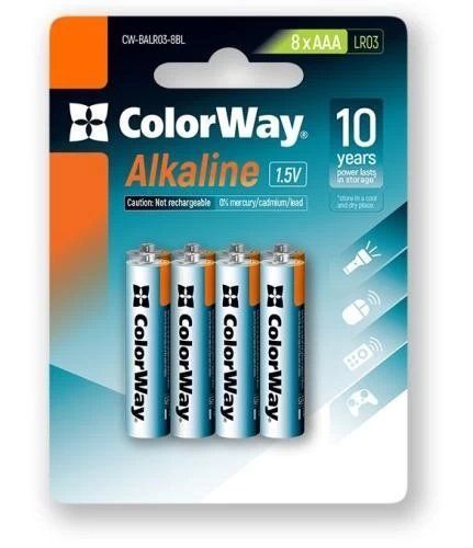 Батарейка AAA (LR03), щелочная, СolorWay Alkaline Power, 8 шт, 1.5V, Blister (CW-BALR03-8BL) 254076 фото