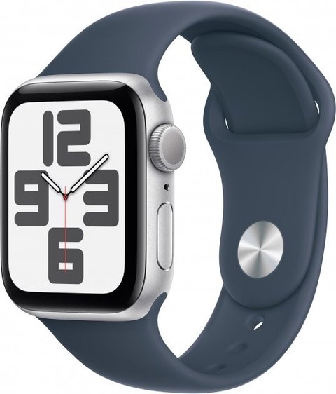 Смарт-годинник Apple Watch SE GPS (A2722), 40 мм, Silver, Storm Blue Sport Band (M/L), 394x324 (OLED LTPO, Retina), Apple S8, 32Gb, GPS, WiFi 4, Bluetooth 5.0, 26.4 г (MRE23QP/A) 274619 фото