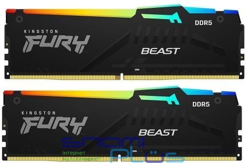 Память 16Gb x 2 (32Gb Kit) DDR5, 6000 MHz, Kingston Fury Beast RGB, Black(KF560C36BBE2AK2-32) 299037 фото