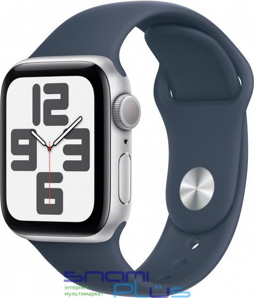 Смарт-часы Apple Watch SE GPS (A2722), 40 мм, Silver, Storm Blue Sport Band (M/L), 394x324 (OLED LTPO, Retina), Apple S8, 32Gb, GPS, WiFi 4, Bluetooth 5.0, 26.4 г (MRE23QP/A) 274619 фото