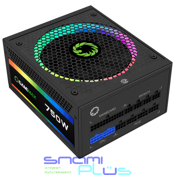 Блок питания 750 Вт, GameMax RGB750 Rainbow, Black, модульный, 80+ GOLD, Active PFC, 14 см с RGB подсветкой, защиты OVP / UVP / SIP / OCP / OLP / OPP / SCP 223749 фото