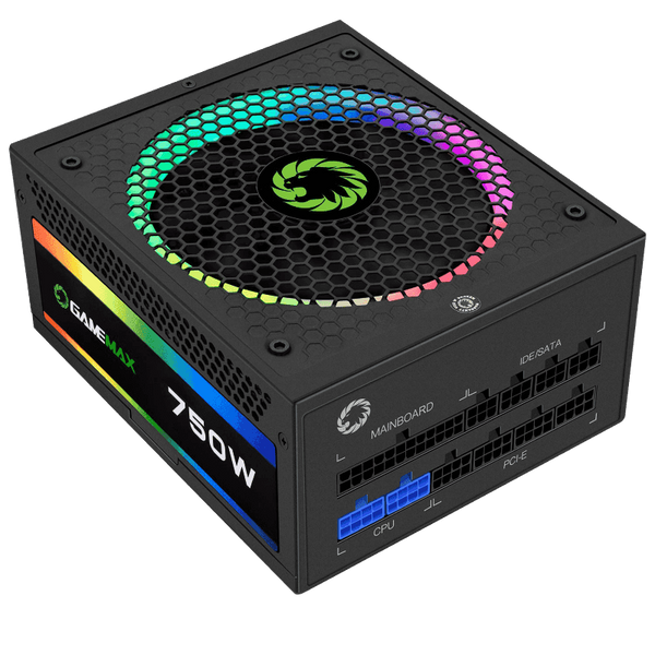 Блок живлення 750 Вт, GameMax RGB750 Rainbow, Black, модульный, 80+ GOLD, Active PFC, 14 см, RGB, захист OVP / UVP / SIP / OCP / OLP / OPP / SCP 223749 фото