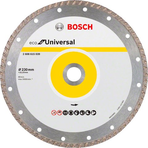 Відрізний алмазний диск Bosch ECO Univ.Turbo 230-22.23, діаметр диска 230 мм, ширина пропилу 3 мм (2.608.615.039) 206170 фото