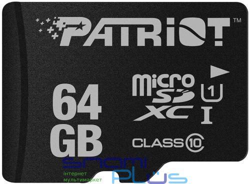 Карта пам'яті microSDXC, 64Gb, Patriot LX, Class10 UHS-I U1, без адаптера, до 80 МБ/с (PSF64GMDC10) 220841 фото