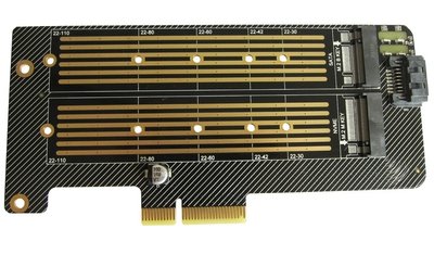 Плата-адаптер Dynamode, PCI-E 4x, для 1 x SSD M.2 (ключ M, NVMe) + 1 x SSD M.2 (ключ B, SATA3) (PCI-Ex4- 2xM.2 M B-key) 269433 фото