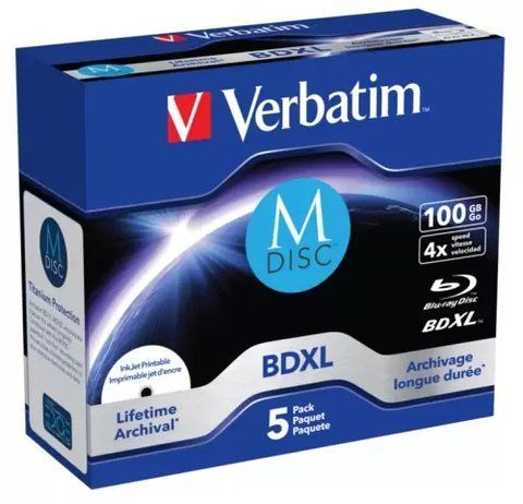 Диск BD-R MDISC Verbatim "Lifetime Archival", 100Gb, 4x, 5 шт, Printable, Jewel Box (43834) 218028 фото