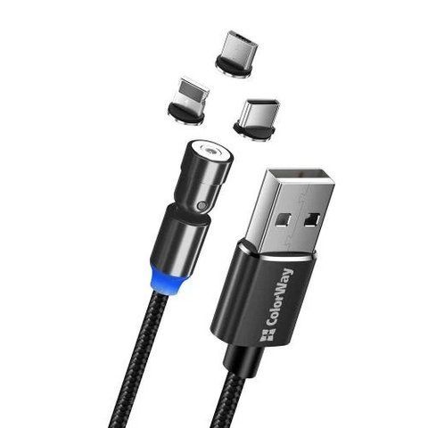 Кабель USB AM - Type-C / Lightning / microUSB, 1 м, Black, ColorWay, 2.4A (CW-CBUU037-BK) 219117 фото
