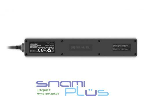Фильтр сетевой REAL-EL RS-6 Protect M, 6 розеток, 3 м, Black (EL122300034) 304942 фото