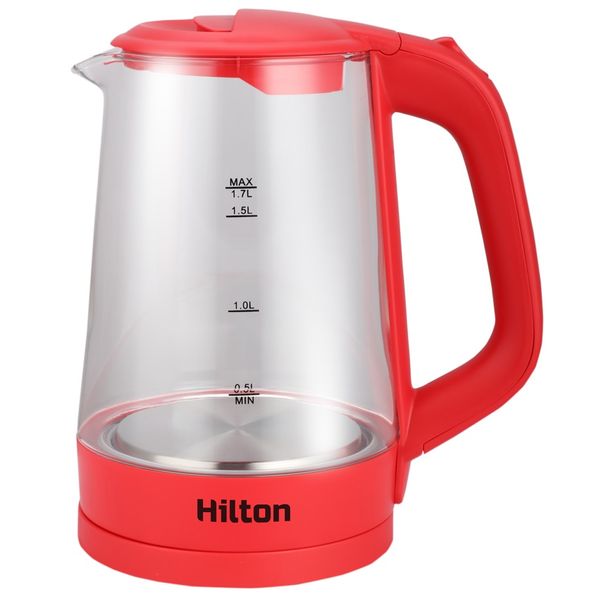 Електрочайник Hilton HEK-178, Red, 2000W, 1.7 л, скло, дисковий, LED-підсвічування, індикатор рівня води, автовідключення 248289 фото