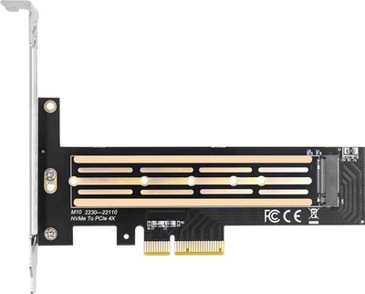 Плата-адаптер Dynamode, PCI-E 4x, для 1 x SSD M.2 (ключ M, NVMe), підтримка форматів: 2230/2242/2260/2280/22110 (PCI-Ex4- M.2 M-key) 269434 фото