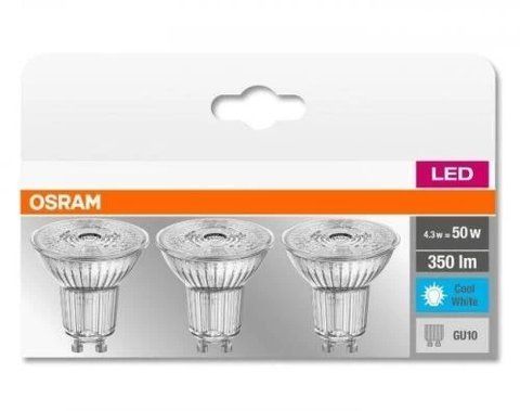 Лампа світлодіодна GU10, 4.3 Вт, 4000K, PAR16, Osram, 350 Лм, 220V, 3 шт (4058075818415) 280724 фото