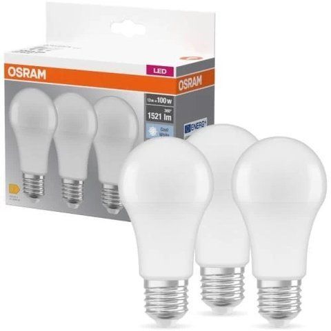 Лампа светодиодная E27, 13 Вт, 4000K, A60, Osram, 1521 Лм, 220V, 3 шт (4058075819559) 285690 фото