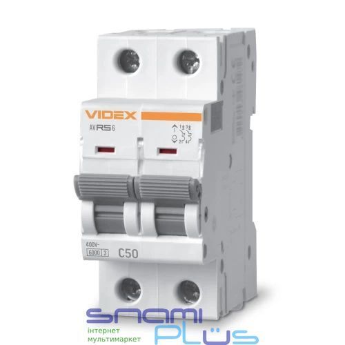Автоматический выключатель Videx RS6 "RESIST", White, 50A, 6000A, 400V, 2 полюса (VF-RS6-AV2C50) 272967 фото