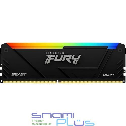 Пам'ять 16Gb DDR4, 3200 MHz, Kingston Fury Beast RGB, Black (KF432C16BB12A/16WP) 316985 фото
