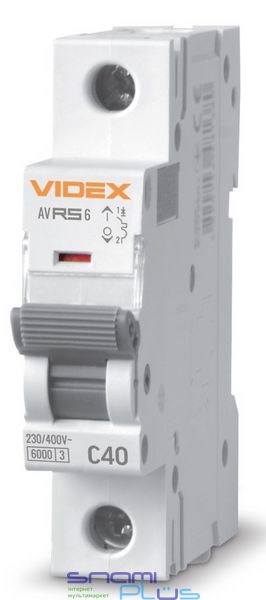 Автоматический выключатель Videx RS6 'RESIST', White, 40A, 6000A, 230V/400V, 1 полюс, кривая отключения 'C', модульный (Din-рейка), сечение кабеля 10 мм², IP20 (VF-RS6-AV1C40) 272949 фото