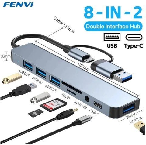 Хаб USB Fenvi F-TUH8, Grey 309460 фото