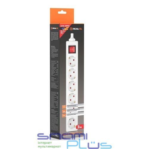 Фильтр сетевой REAL-EL RS-6 Protect M, 6 розеток, 1.8 м, White (EL122300031) 304944 фото