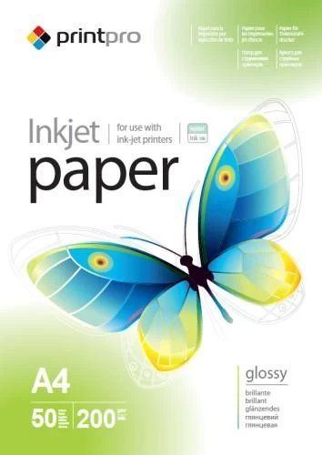 Фотобумага PrintPro, глянцевая, A4, 200 г/м&sup2;, 50 л (PGE200050A4) 122895 фото