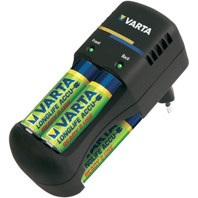 Зарядний пристрій Varta Pocket Charger + 4AA 2600 mAh, Black, 4xAA/AAA, визначення несправних акумуляторів, захист від перепадів напруги, відключення по таймеру, захист від переполюсування, захист від спроби зарядити лужні батареї 191028 фото