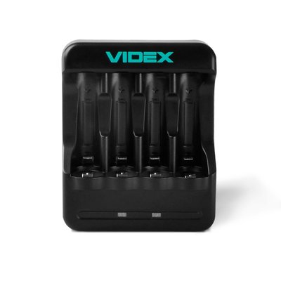 Зарядний пристрій Videx N401, Black, 4 x AA/AAA Ni-MH/Cd (300 mAh, 2.96V), microUSB (5V/1A), LED індикатор, 2 парні канали (VCH-N401) 273069 фото