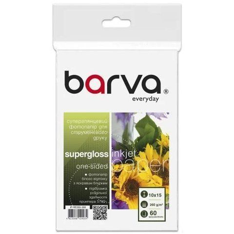 Фотобумага Barva, суперглянцевая, A6 (10x15), 260 г/м&sup2;, 60 л, серия "Everyday" (IP-RE260-388) 278308 фото