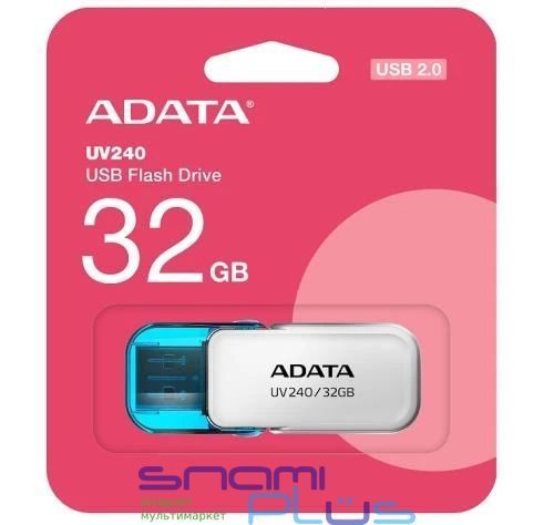 Флеш накопитель USB 32Gb ADATA UV240, White/Blue, USB 2.0 (AUV240-32G-RWH) 278485 фото