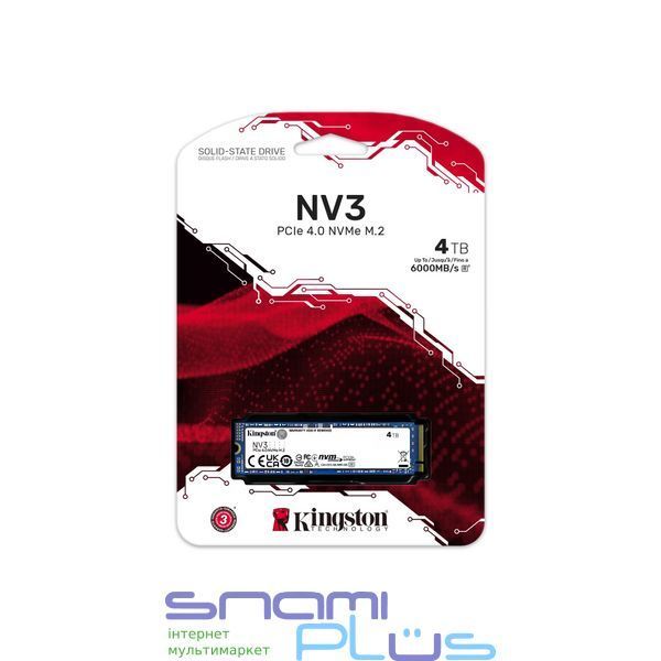 Твердотельный накопитель SSD 4Tb, Kingston NV3, PCI-E 4.0 x4, M.2 (SNV3S/4000G) 296794 фото