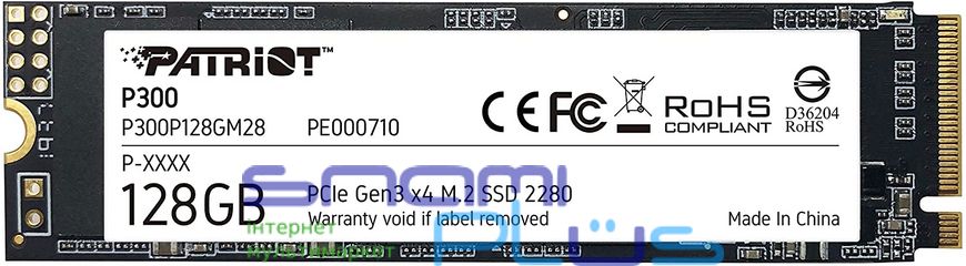 Твердотільний накопичувач M.2 128Gb, Patriot P300, PCI-E 3.0 x4, 3D TLC, 1600/600 MB/s (P300P128GM28) 205477 фото
