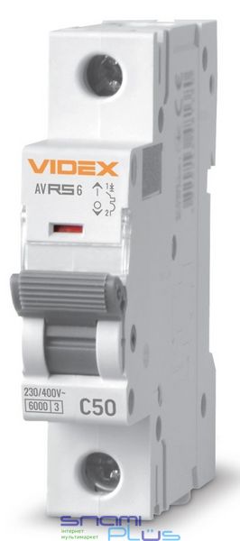 Автоматический выключатель Videx RS6 'RESIST', White, 50A, 6000A, 230V/400V, 1 полюс, кривая отключения 'C', модульный (Din-рейка), сечение кабеля 10 мм², IP20 (VF-RS6-AV1C50) 272950 фото