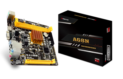 Мат.плата з процесором Biostar A68N-2100E, AMD E1-2150 (2x1.05 GHz), 2xDDR3, Radeon HD 8210, 2xSATA3, 1xPCI-E 16x 2.0, ALC887, RTL8111H, 2xUSB3.1/6xUSB2.0, VGA/HDMI, Mini-ITX 195631 фото