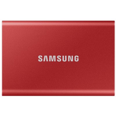 Зовнішній накопичувач SSD, 1Tb, Samsung Portable SSD T7, Red, USB 3.2, 3D TLC, 1050/1000 MB/s, металевий корпус, 256-бітове шифрування AES, 85 x 57 x 8 мм, 58 г (MU-PC1T0R/WW) 208153 фото