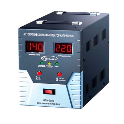 Стабілізатор Gemix GDX-2000, 2000 VA (1400 Вт), вход. напряжение 140-260В, вых напряжение 220В + - 6,8% 50 Гц, цифровые индикаторы 130361 фото