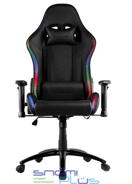 Ігрове крісло 2E GAMING OGAMA RGB, Black, ПУ шкіра, RGB-підсвічування, кут нахилу до 180, 2D-регулювання підлокітника, пульт ДК, до 150 кг (2E-GC-OGA-BKRGB) 237352 фото