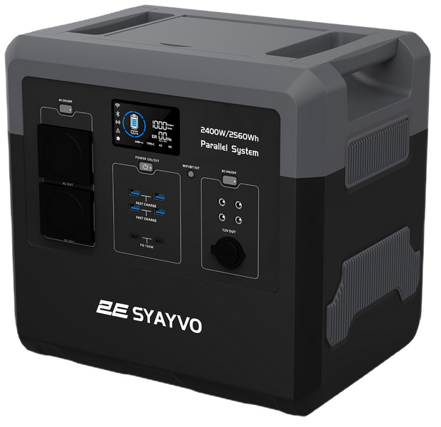 Зарядная станция 2E 'Syayvo', Black, 2400 Вт / 2560 Вт/ч, 2xType-C (100 Вт), 4xUSB (до 18 Вт), DC, 2x220V, Wi-Fi, Bluetooth, LiFePo4 (2E-PPS24256) 277734 фото