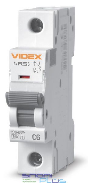 Автоматический выключатель Videx RS6 'RESIST', White, 6A, 6000A, 230V/400V, 1 полюс, кривая отключения 'C', модульный (Din-рейка), сечение кабеля 1 мм², IP20 (VF-RS6-AV1C06) 272952 фото