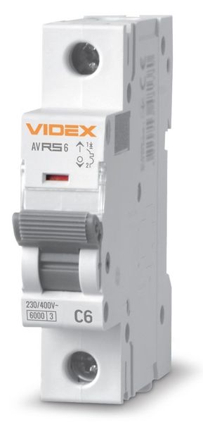Автоматичний вимикач Videx RS6 'RESIST', White, 6A, 6000A, 230V/400V, 1 полюс, крива відключення 'C', модульний (Din-рейка), переріз кабелю 1 мм², IP20 (VF-RS6-AV1C06) 272952 фото