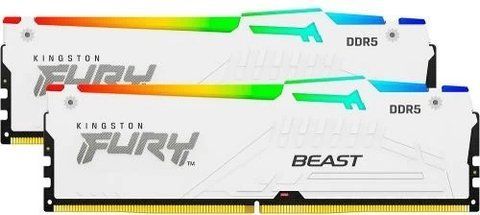 Память 16Gb x 2 (32Gb Kit) DDR5, 5600 MHz, Kingston Fury Beast RGB, White (KF556C40BWAK2-32) 278522 фото