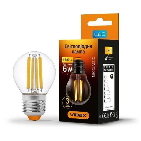 Лампа світлодіодна E27, 6 Вт, 4100K, G45, Videx Filament, 880 Лм, 220V (VL-G45F-06273) 316523 фото