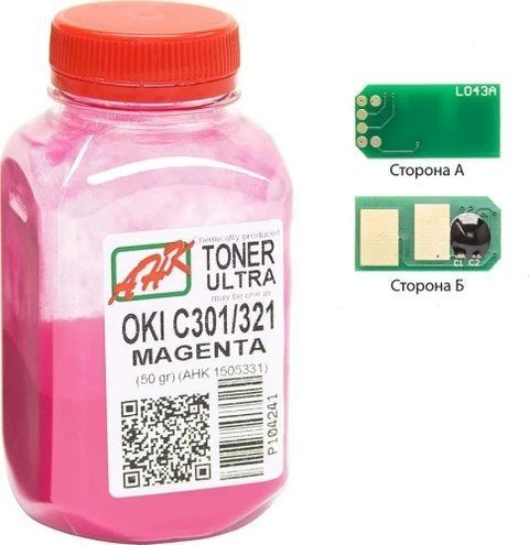Тонер + чіп OKI C301/C321/C331, Magenta, 50 г, AHK (1505327) 250354 фото