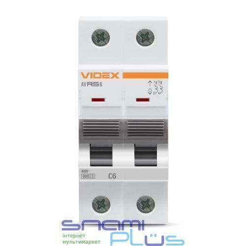 Автоматический выключатель Videx RS6 "RESIST", White, 6A, 6000A, 400V, 2 полюса (VF-RS6-AV2C06) 272972 фото