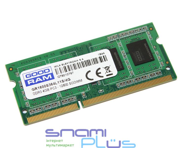 Память SO-DIMM, DDR3, 4Gb, 1600 MHz, Goodram, 1.5V (GR1600S364L11S/4G) 169710 фото