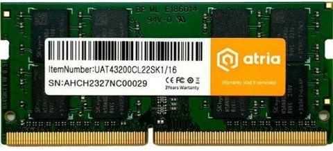 Память SO-DIMM, DDR4, 16Gb, 3200 MHz, Atria, 1.2V, CL22 (UAT43200CL22SK1/16) 271578 фото