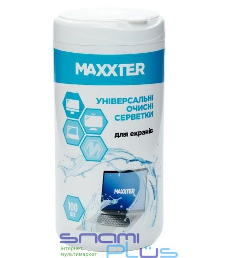 Салфетки чистящие Maxxter для экранов, влажные, туба, 100 шт (CW-SCR100-01) 281611 фото