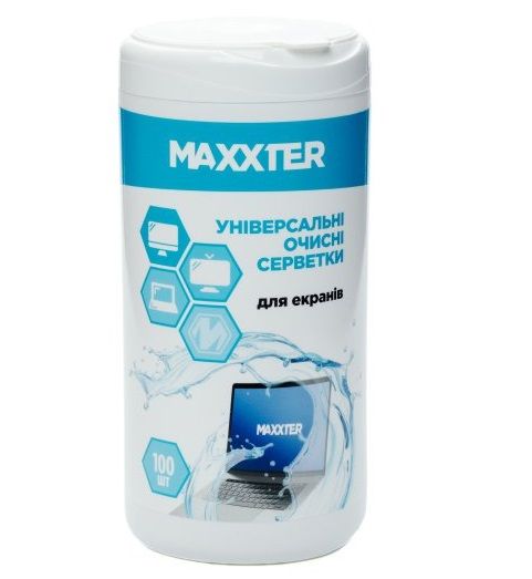 Серветки чистячі Maxxter для екранів, вологі, туба, 100 шт (CW-SCR100-01) 281611 фото